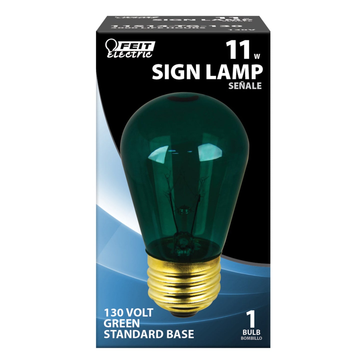 Feit Electric 11S14/TG-130 11W Green Light S14 Base (E26 Replacement) Exposed Filament Incandescent Sign Light Bulb