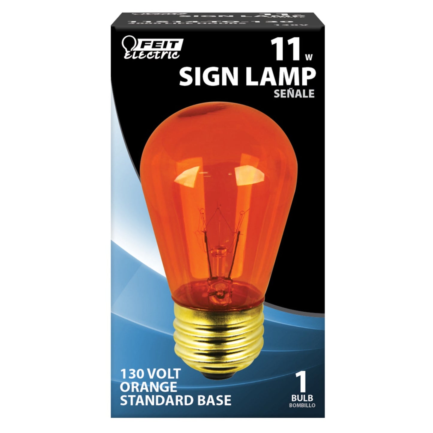 Feit Electric 11S14/TO-130 11W Orange Light S14 Base (E26 Replacement) Exposed Filament Incandescent Sign Light Bulb