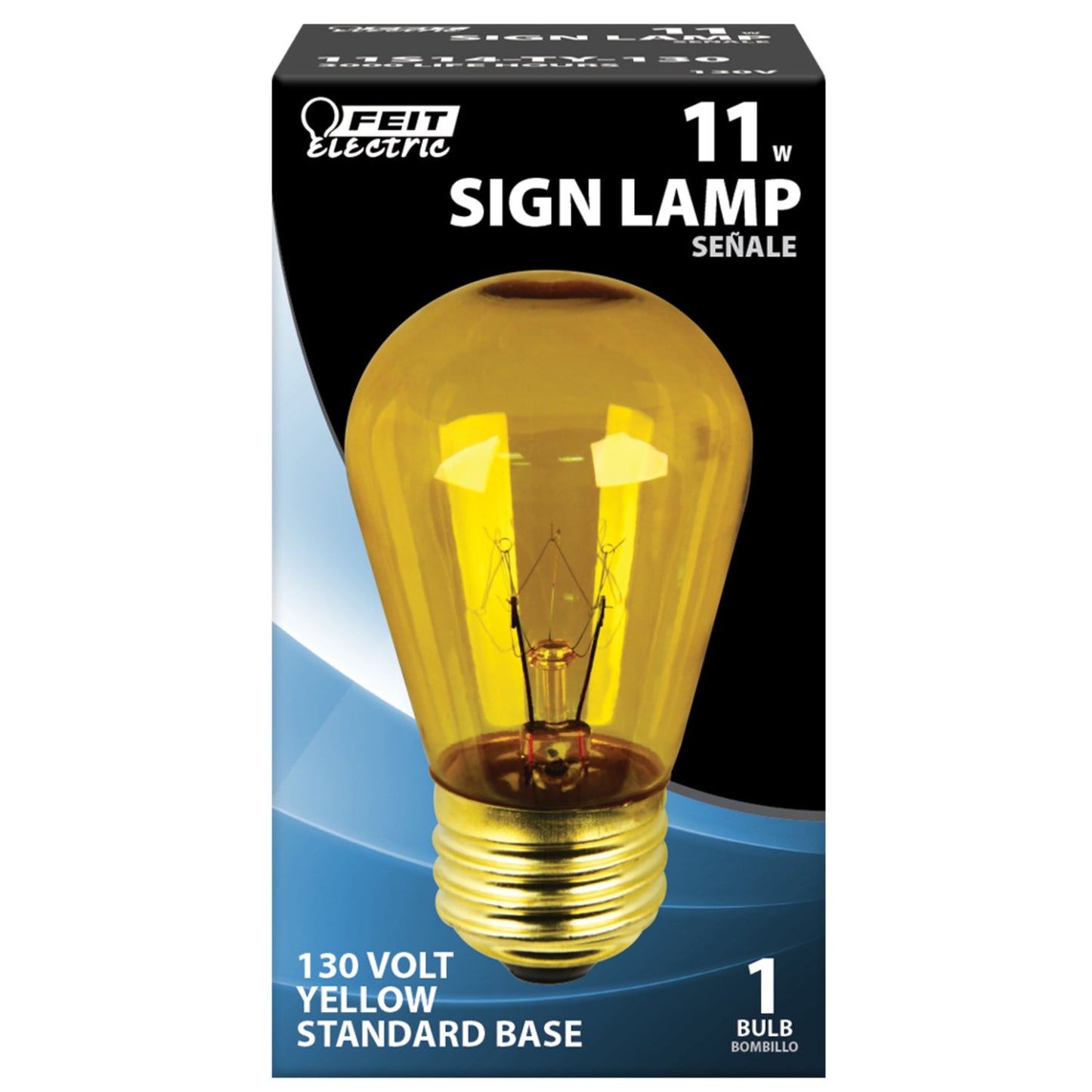 Feit Electric 11S14/TY-130 11W Yellow Light S14 Base (E26 Replacement) Exposed Filament Incandescent Sign Light Bulb