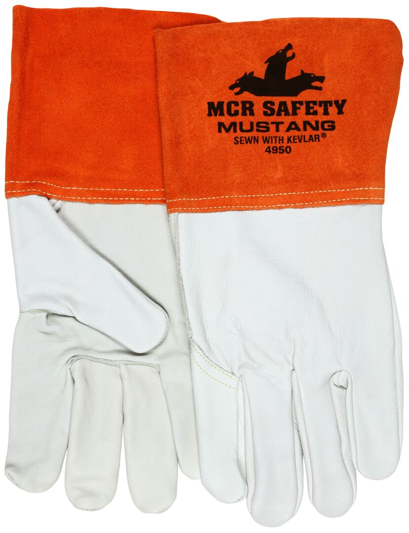 MCR SAFETY 4950M Grain Leather Gauntlet Cuff Sewn W/Kevl (1 PR)