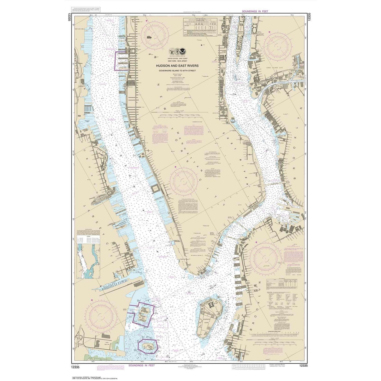 Paradise Clay NO_12335 HISTORICAL NOAA Chart Hudson and East Rivers Governors Island to 67th Street