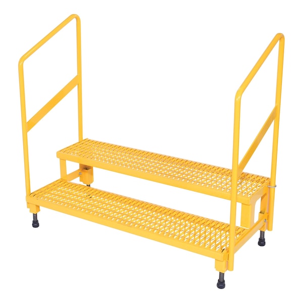Vestil ASP-48-HR Adjust Step Stand, 2 Step, Handrail, 48x23, 43.125 Overall Height, Steel, Yellow