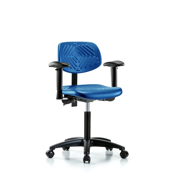 Blue Ridge Ergonomics PMBCH-RG-T0-A1-NF-RC-BLU Polyurethane Chair - Medium Bench Height with Adjustable Arms & Casters in Blue Polyurethane