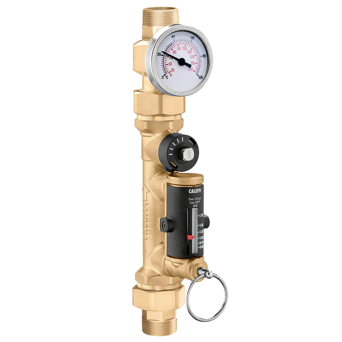 Caleffi 132531AFC QuickSetter+™ Balancing Valve w/ Flowmeter Union, 3/4" MNPT .5 - 1.8 GPM & Temp GaugeLow Lead