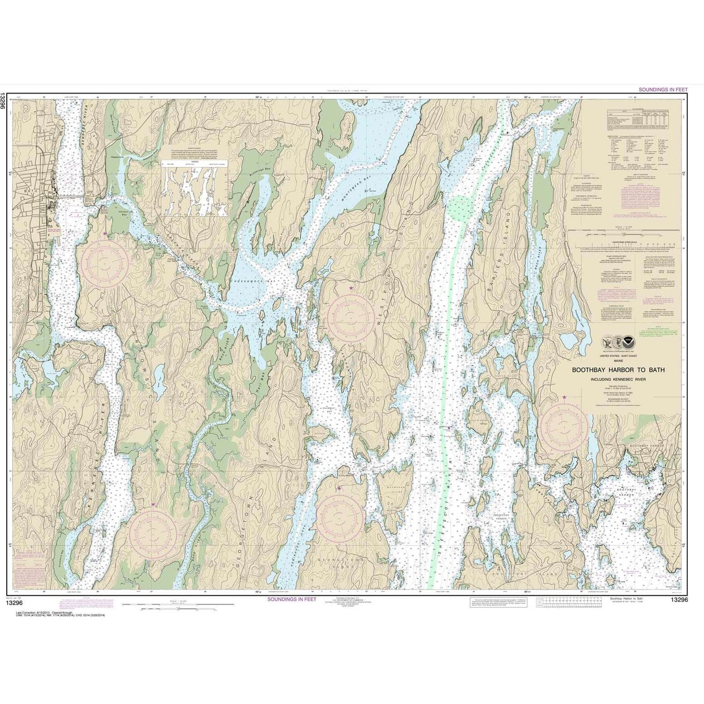 Paradise Clay NO_13296 HISTORICAL NOAA Chart Boothbay Harbor to Bath: Including Kennebec River