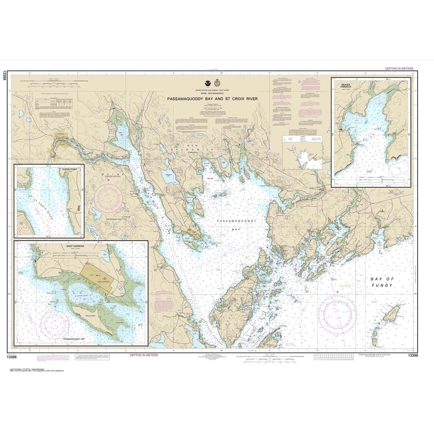 Paradise Clay NO_13398 HISTORICAL NOAA Chart Passamaquoddy Bay and St. Croix River; Beaver Harbor; Saint Andrews; Todds Point