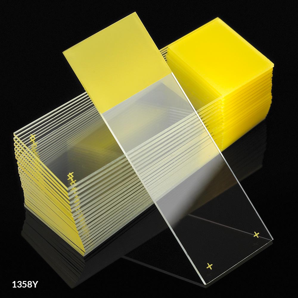 Globe Scientific 1358Y-72 Microscope Slides Diamond White Glass 25 x 75mm Charged 90° Ground Edges Yellow Frosted 72/Box