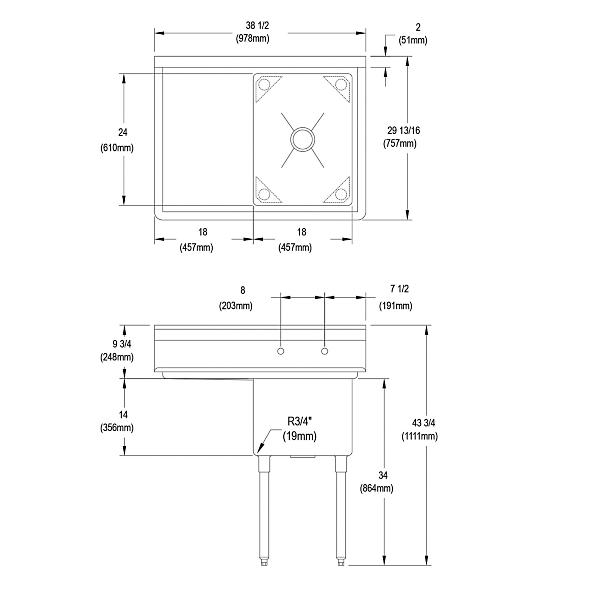 Elkay 14-1C18X24-L-18X Dependabilt Stainless Steel 38-1/2" x 29-13/16" x 43-3/4" 16 Gauge One Compartment Sink w/ 18" Left Drainboard and Stainless Steel Legs