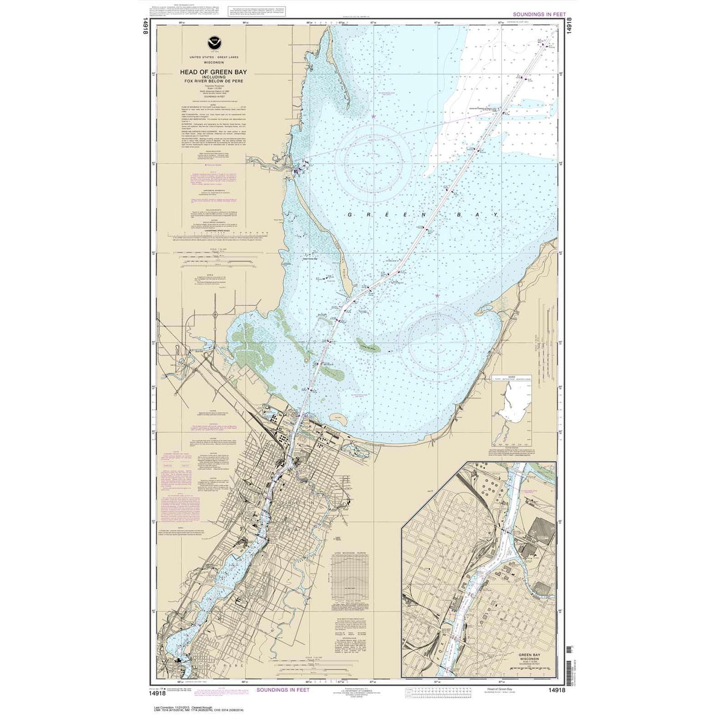 Paradise Clay NO_14918 HISTORICAL NOAA Chart Head of Green Bay: including Fox River below De Pere;Green Bay