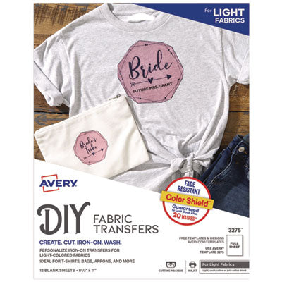 Avery® AVE3275 Iron-On Transfer Paper - Letter - 8.50" X 11" - Matte - 12 / Pack - White