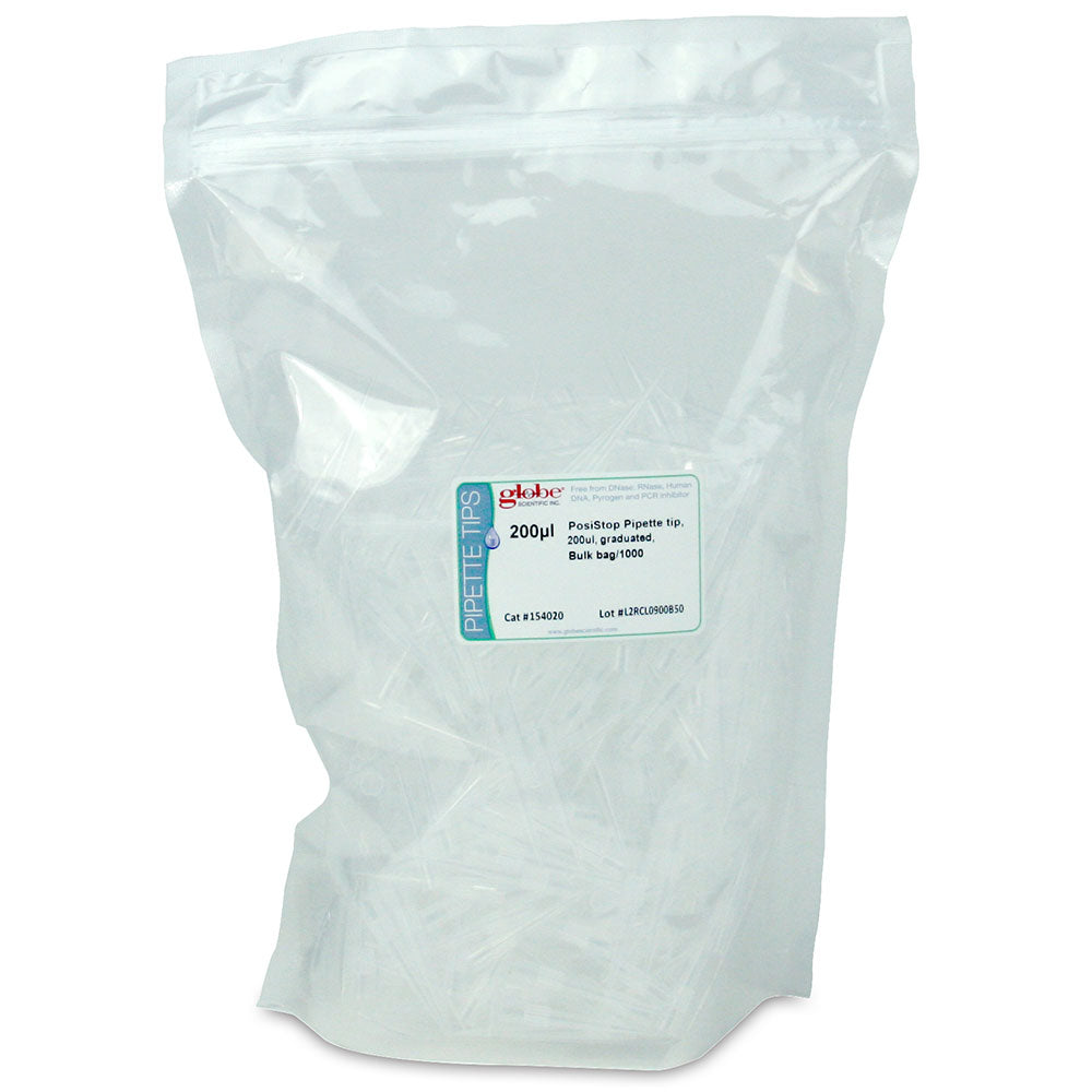 Globe Scientific 154135S PosiStop Pipette tip 1000ul Low-retention Sterile graduated Bulk bag/1000 10 bags/case
