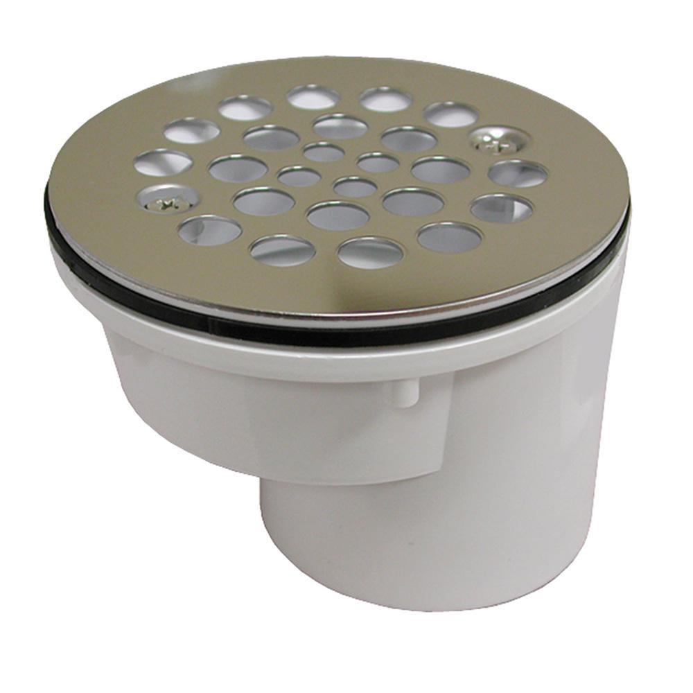 Jones Stephens D41600 2" PVC Offset Shower Stall Drain with Receptor Base and Stainless Steel Strainer