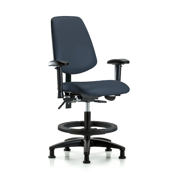Blue Ridge Ergonomics VMBCH-MB-RG-T1-A1-BF-RG-8582 Rutledge Vinyl Chair - Medium Bench Height with Medium Back, Seat Tilt, Adjustable Arms, Black Foot Ring, & Stationary Glides in Imperial Blue Trailblazer™ Vinyl
