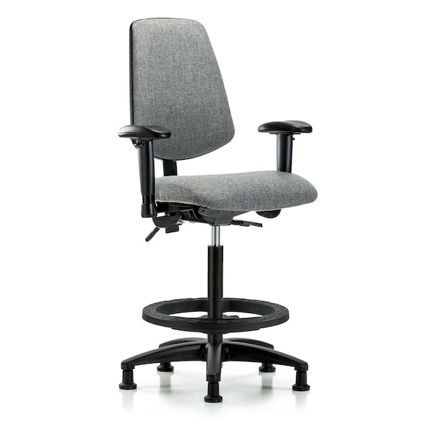 Blue Ridge Ergonomics FHBCH-MB-RG-T0-A1-BF-RG-F44 Rutledge Fabric Chair - High Bench Height with Medium Back, Adjustable Arms, Black Foot Ring, & Stationary Glides in Gray Fabric