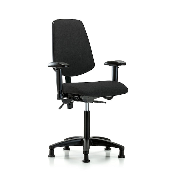 Blue Ridge Ergonomics FMBCH-MB-RG-T0-A1-NF-RG-F42 Rutledge Fabric Chair - Medium Bench Height with Medium Back, Adjustable Arms, & Stationary Glides in Black Fabric