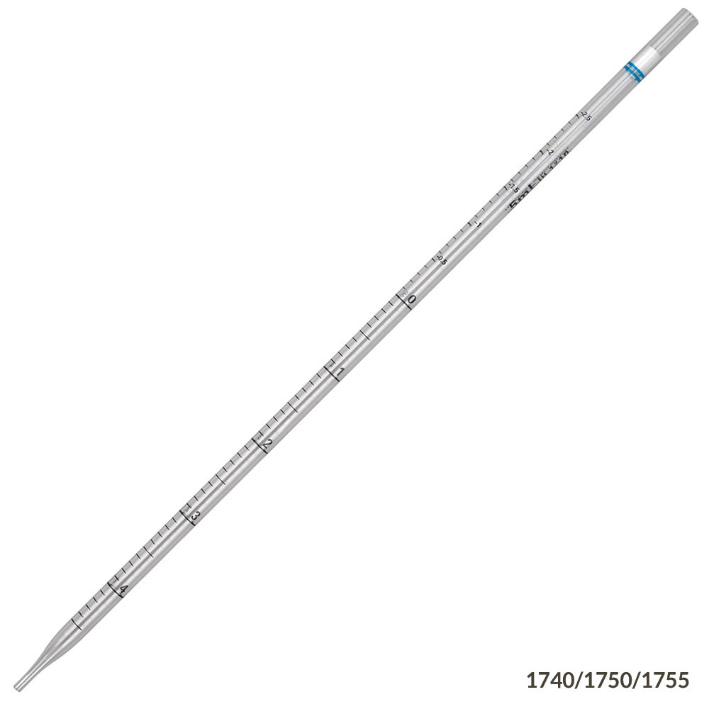 Globe Scientific 1740 Serological Pipette 5mL PS Standard Tip 342mm STERILE Blue Band Individually Wrapped 250/Dispenser Box