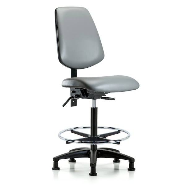Blue Ridge Ergonomics VHBCH-MB-RG-T0-A0-CF-RG-8840 Rutledge Vinyl Chair - High Bench Height with Medium Back, Chrome Foot Ring, & Stationary Glides in Sterling Supernova™ Vinyl