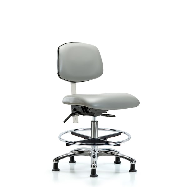 Blue Ridge Ergonomics NCR-VMBCH-CR-T1-A0-CF-RG-8567 Class 100 Vinyl Clean Room Chair - Medium Bench Height with Seat Tilt, Chrome Foot Ring, & Stationary Glides in Dove Trailblazer™ Vinyl