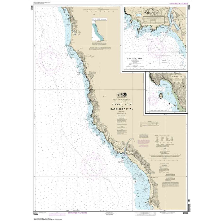 Paradise Clay NO_18602 HISTORICAL NOAA Chart Pyramid Point to Cape Sebastian;Chetco Cove;Hunters Cove