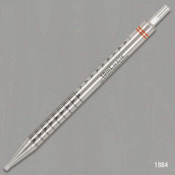 Globe Scientific 1884 Serological Pipette 10mL PS Short Style 230mm STERILE Orange Individually Wrapped