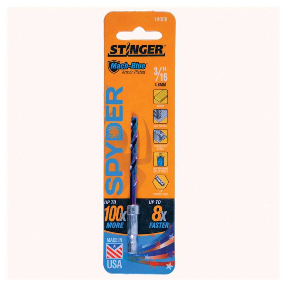 Spyder 19008 Spyder Stinger Mach-Blue 3/16-In X 3-1/2-In High-Speed Steel Twist Drill Bit