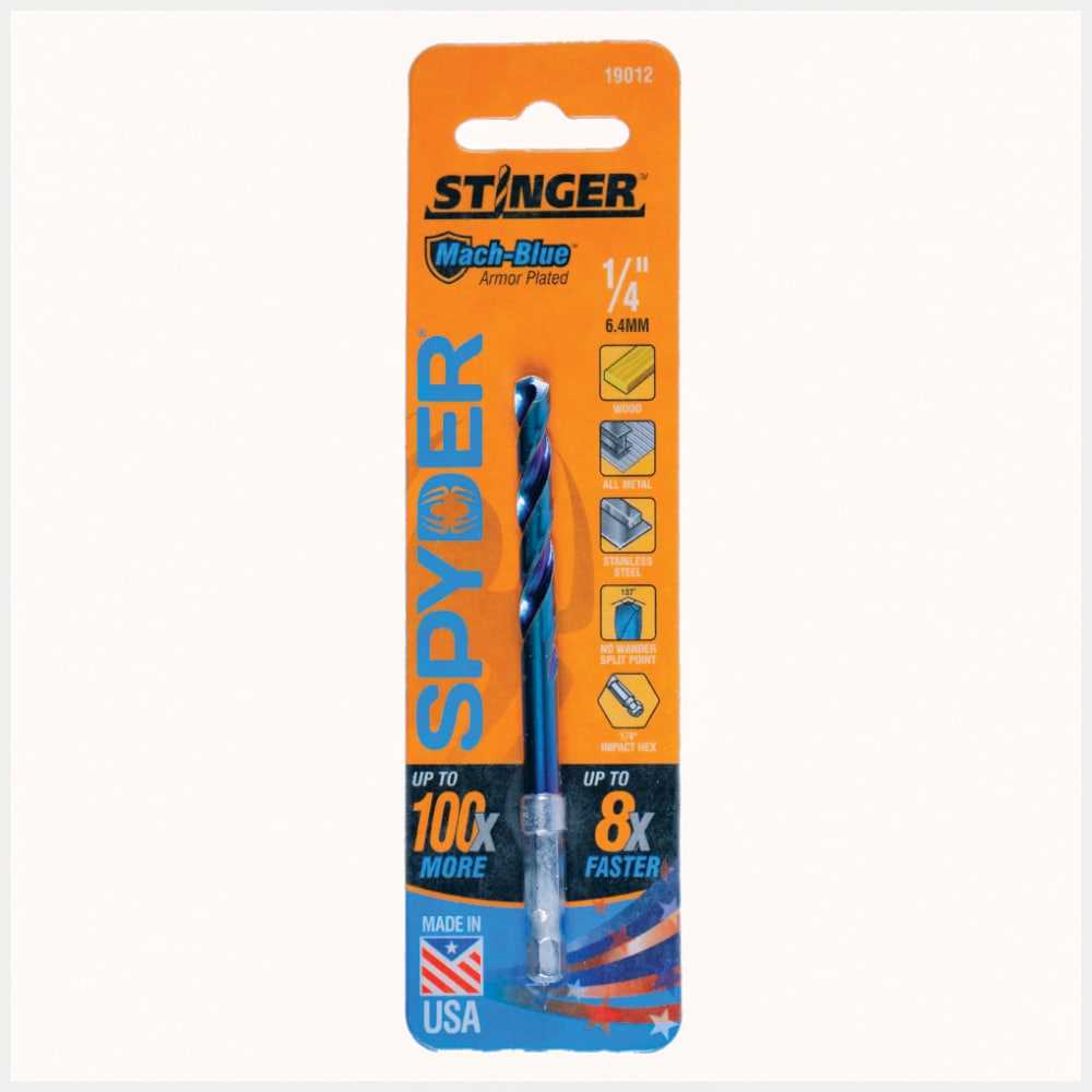Spyder 19012 Spyder Stinger Mach-Blue 1/4-In 4-1/8-In High-Speed Steel Twist Drill Bit