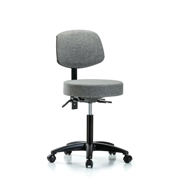 Blue Ridge Ergonomics FMBST-RT-T1-RC-F44 Rutledge Fabric Stool with Back - Medium Bench Height with Round Tube Base, Seat Tilt, & Casters in Gray Fabric