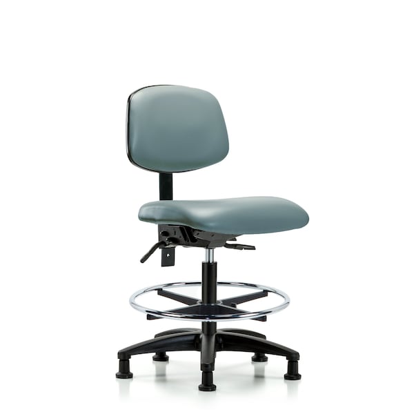 Blue Ridge Ergonomics VMBCH-RG-T1-A0-CF-RG-8822 Rutledge Vinyl Chair - Medium Bench Height with Seat Tilt, Chrome Foot Ring, & Stationary Glides in Storm Supernova™ Vinyl