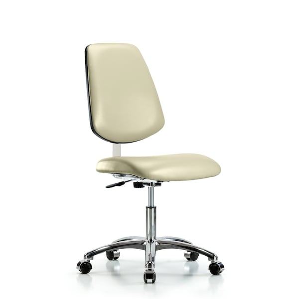 Blue Ridge Ergonomics CLR-VDHCH-MB-CR-CC-8501 Class 10 Clean Room Vinyl Chair Chrome - Desk Height with Medium Back & Casters in Adobe White Trailblazer™ Vinyl