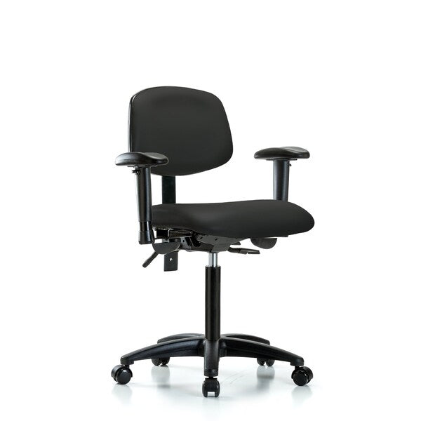 Blue Ridge Ergonomics PMBCH-RG-T1-A1-NF-RC-BLK Polyurethane Chair - Medium Bench Height with Seat Tilt, Adjustable Arms, & Casters in Black Polyurethane