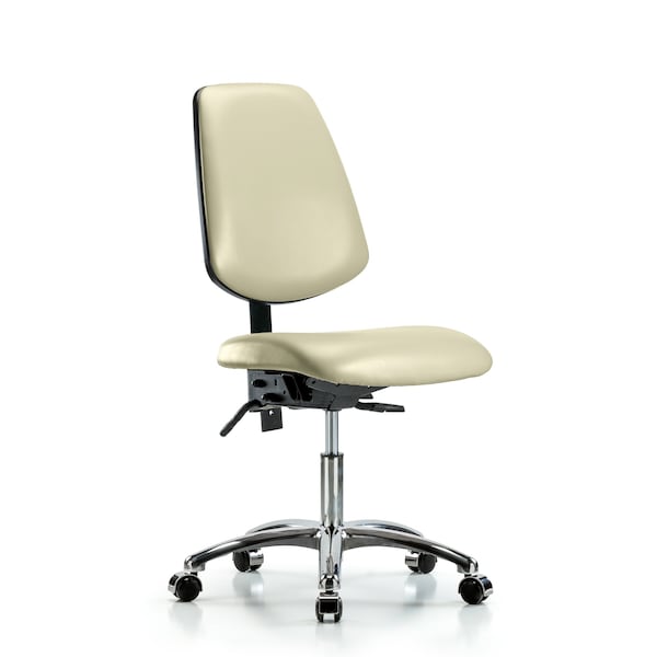 Blue Ridge Ergonomics VDHCH-MB-CR-T0-A0-CC-8501 Rutledge Vinyl Chair Chrome - Desk Height with Medium Back & Casters in Adobe White Trailblazer™ Vinyl
