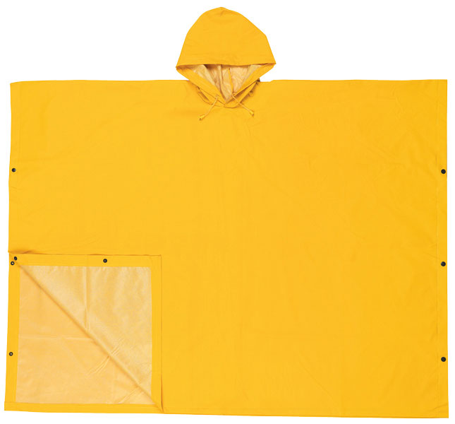 MCR Safety 2000 Schooner 2 Series Rain Poncho .35mm PVC / Polyester Material, One size Attached Hood, Side Snap Closure, Yellow (1 EA)