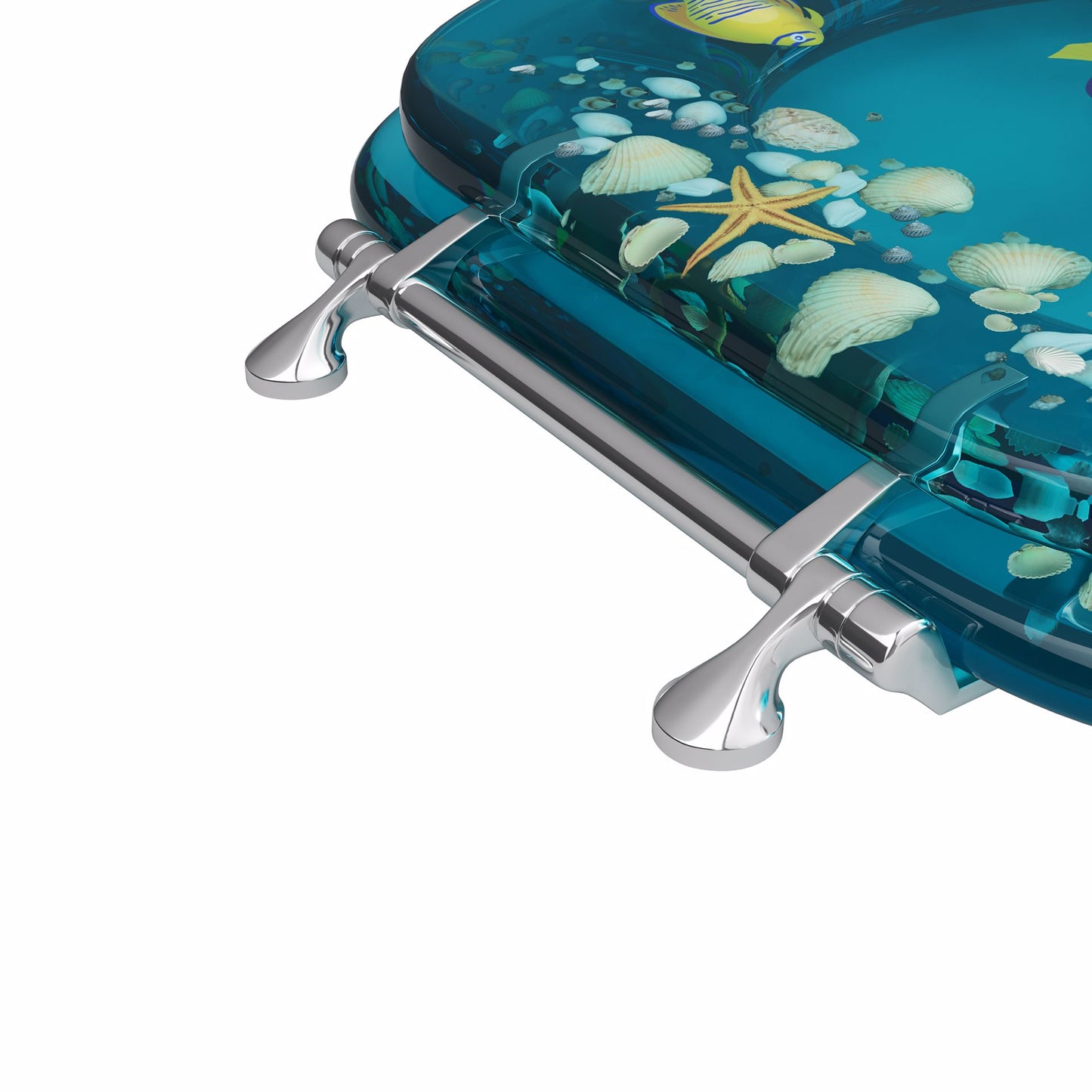 Jones Stephens C2B6R9AQCH Aquarium Designer Acrylic Toilet Seat, Closed Front with Cover, Chrome Hinges, Round