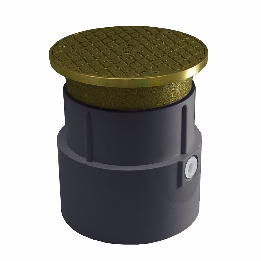 Jones Stephens C59064 4" PVC Over Pipe Fit Base Cleanout with 3-1/2" Metal Spud and 5" Polished Brass Cover