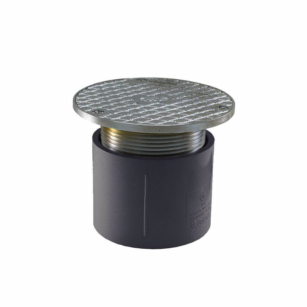 Jones Stephens C60088 3" PVC Over Pipe Fit Base Cleanout with 3" Metal Spud and 5" Chrome Plated Cover