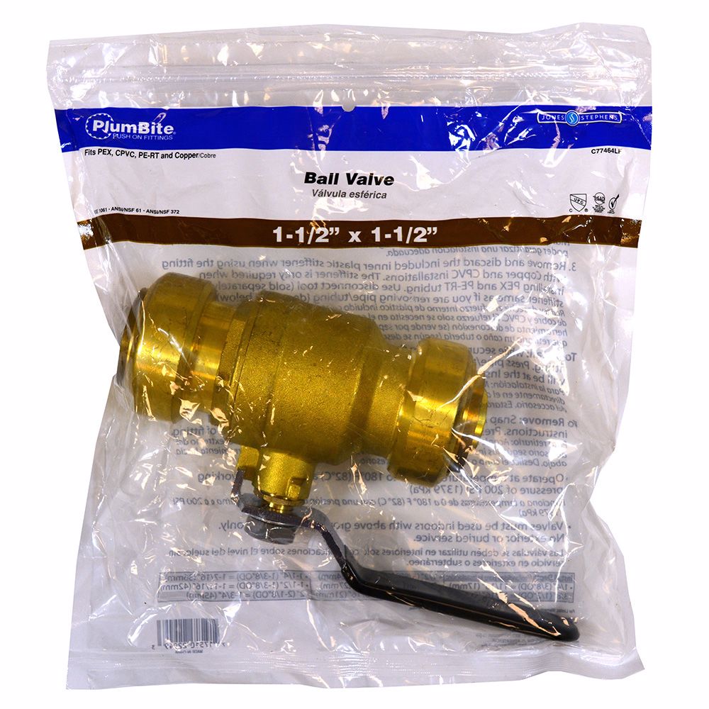 Jones Stephens C77464LF 1-1/2" PlumBite® Push On Ball Valve, Bag of 1