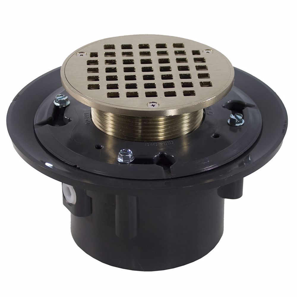 Jones Stephens D49021 2" x 3" Heavy Duty PVC Drain Base with 3" Metal Spud and 5" Nickel Bronze Strainer