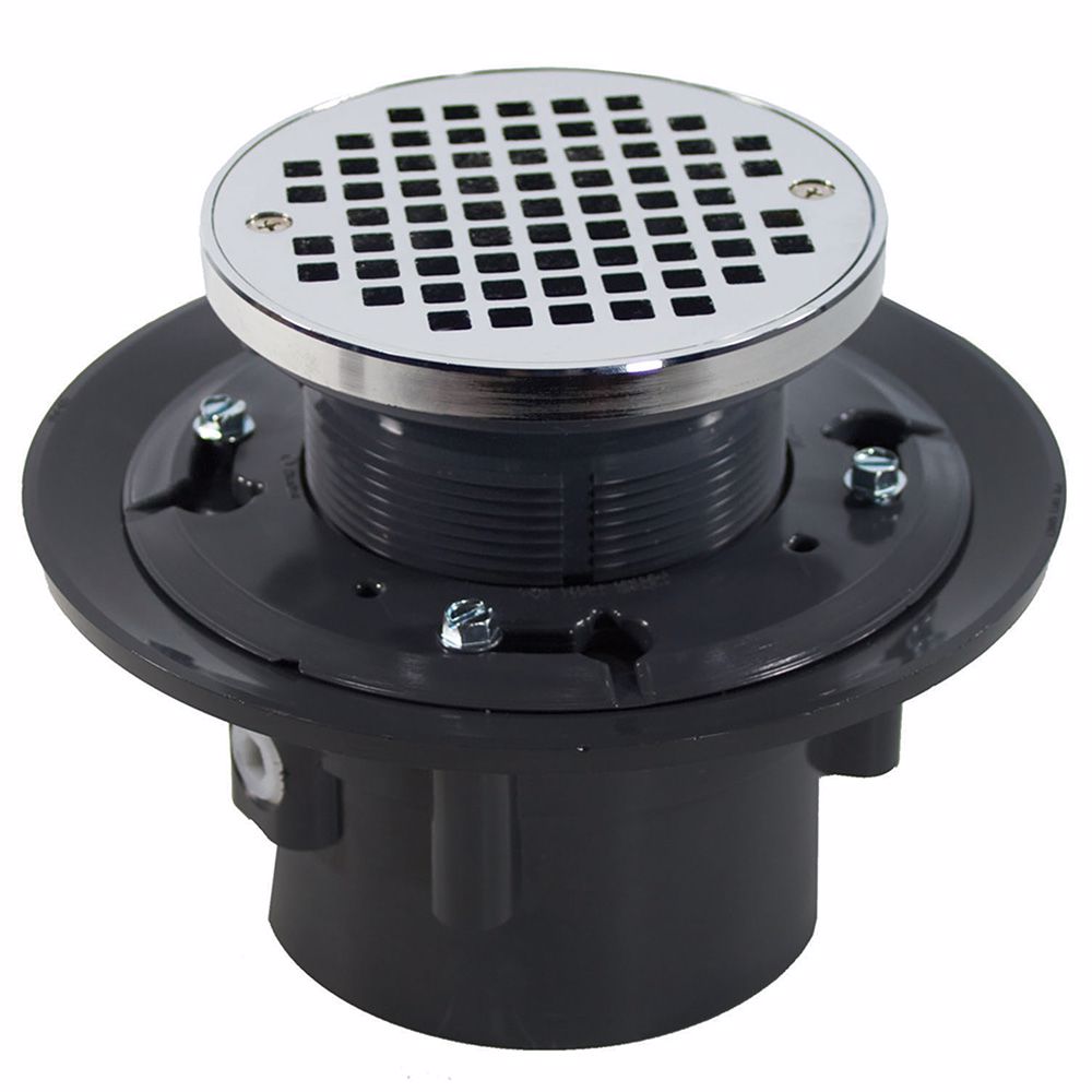 Jones Stephens D49049 2" x 3" Heavy Duty PVC Drain Base with 3-1/2" Plastic Spud and 6" Chrome Plated Strainer with Ring