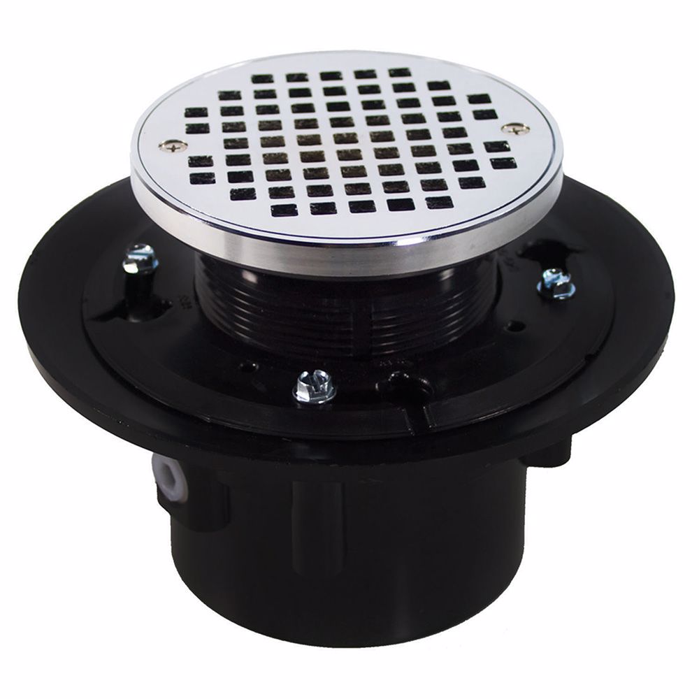 Jones Stephens D49050 2" x 3" Heavy Duty ABS Drain Base with 3-1/2" Plastic Spud and 6" Chrome Plated Strainer with Ring