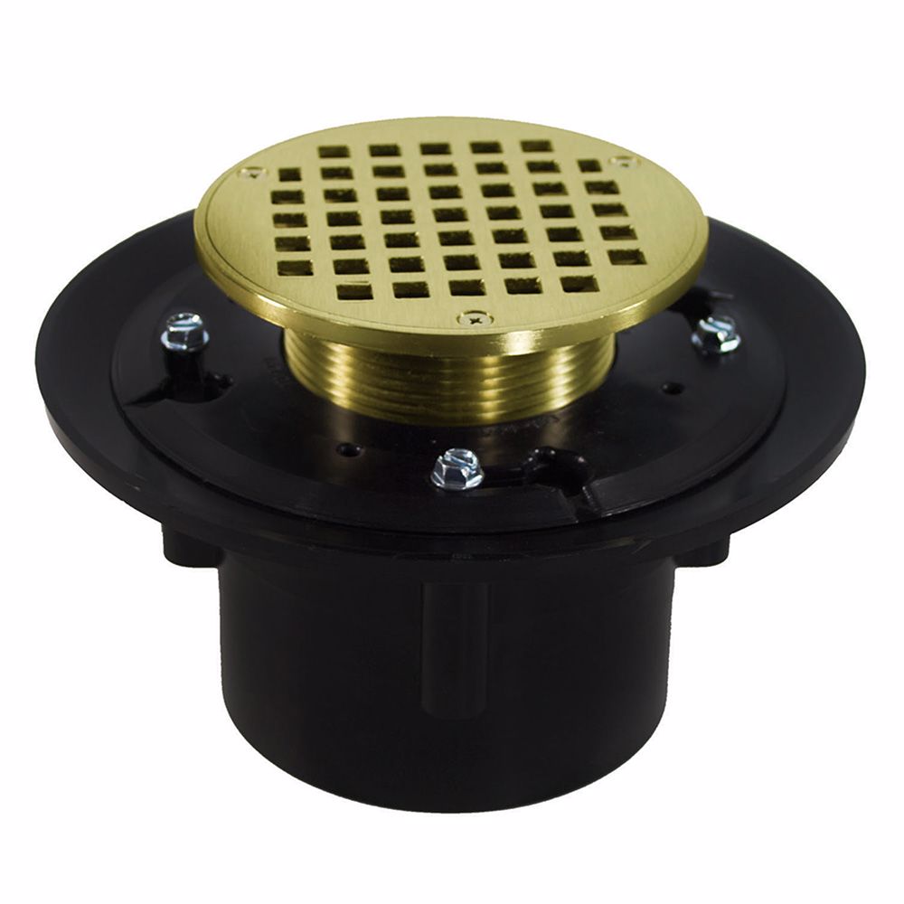 Jones Stephens D49056 2" x 3" Heavy Duty ABS Drain Base with 3-1/2" Metal Spud and 5" Polished Brass Strainer