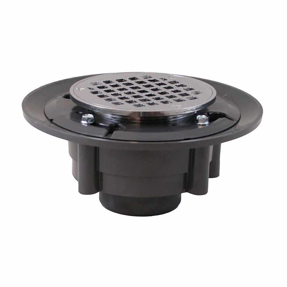 Jones Stephens D49059 2" x 3" Heavy Duty PVC Shower Drain with 3-1/2" Metal Spud and 5" Round Chrome Plated Strainer