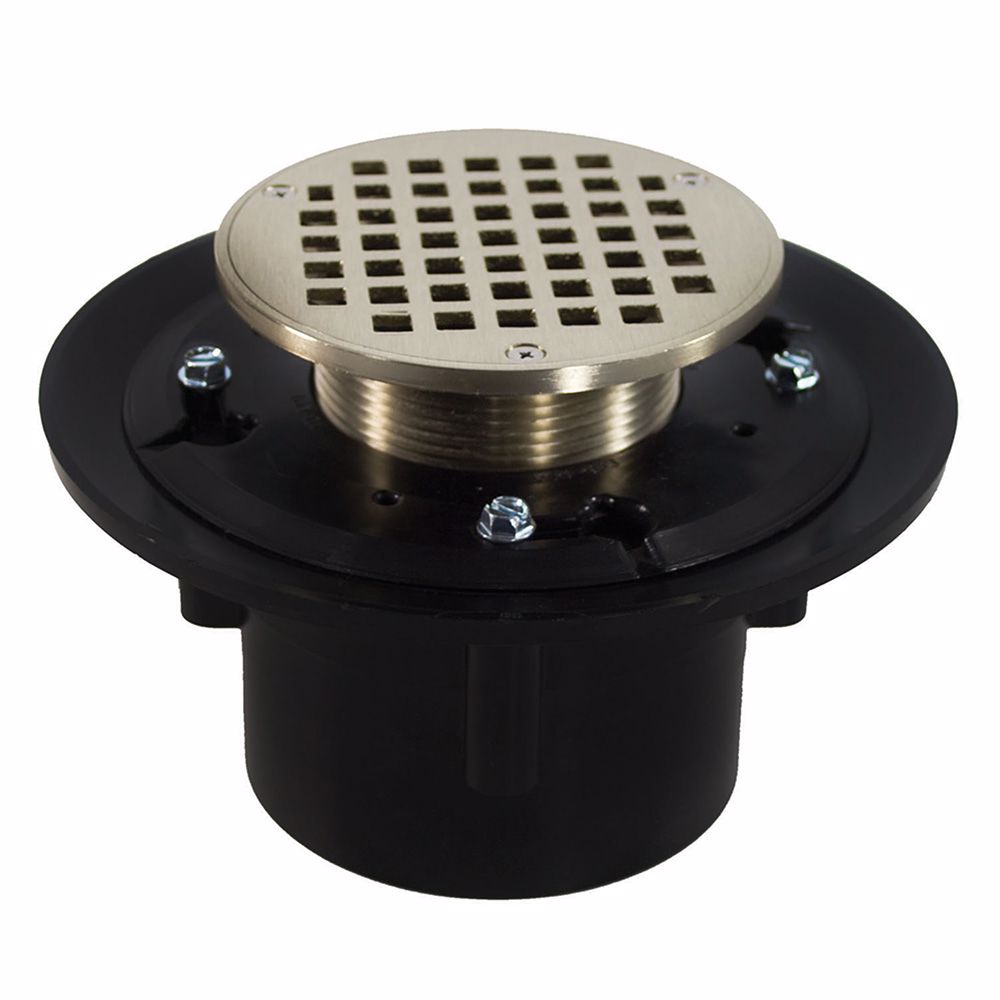 Jones Stephens D49154 3" x 4" Heavy Duty ABS Drain Base with 3-1/2" Metal Spud and 4" Nickel Bronze Strainer