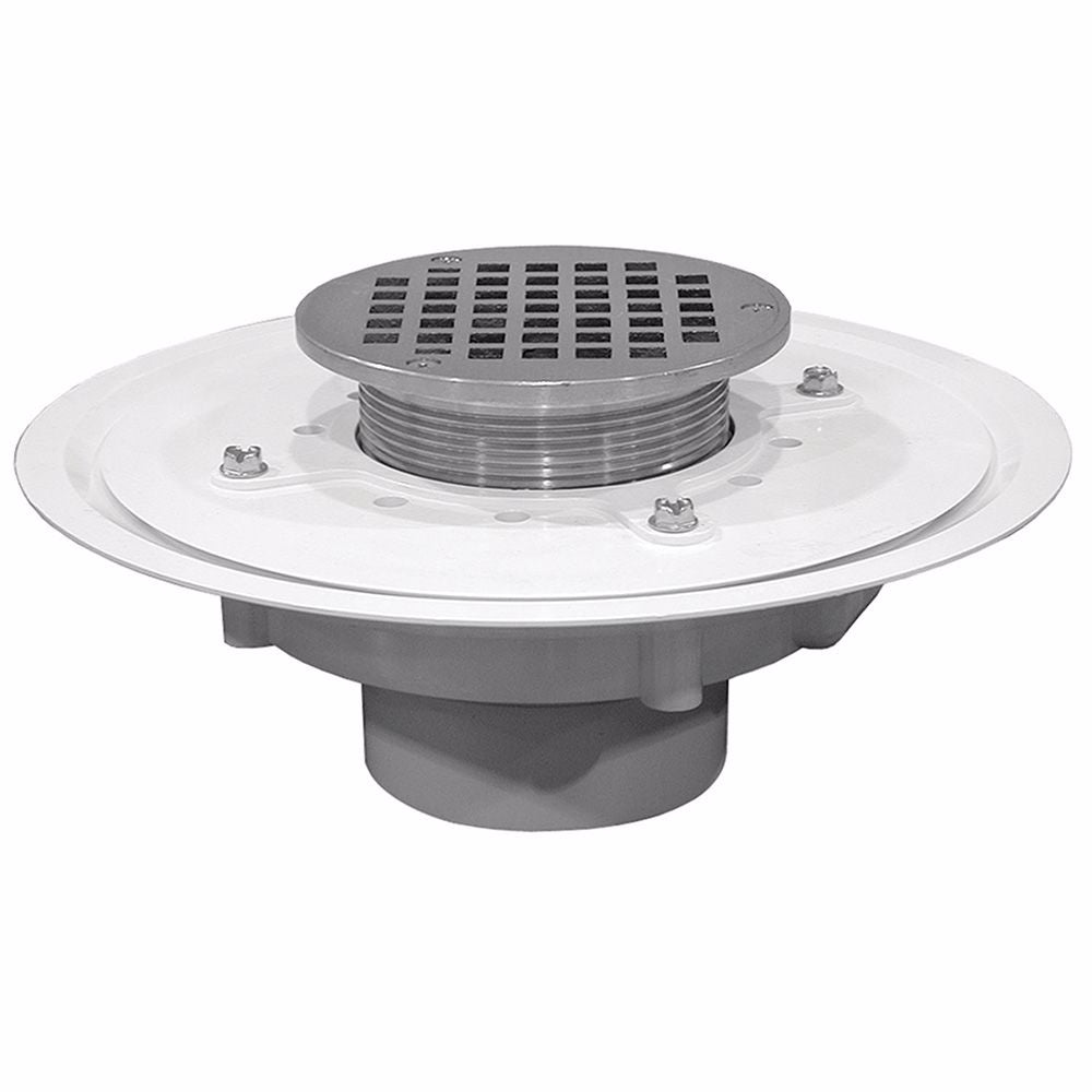 Jones Stephens D50015 4" Heavy Duty PVC Drain Base with 3-1/2" Metal Spud and 5" Polished Brass Strainer