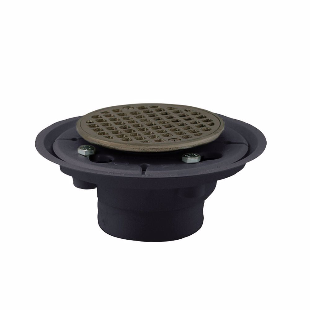 Jones Stephens D5001BN 2" x 3" PVC Shower Drain with 2" PVC Spud and 4" Round Brushed Nickel Strainer
