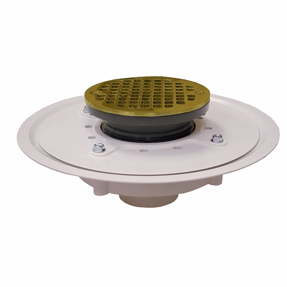 Jones Stephens D50045 3" Heavy Duty PVC Drain Base with 3-1/2" Plastic Spud and 6" Polished Brass Strainer