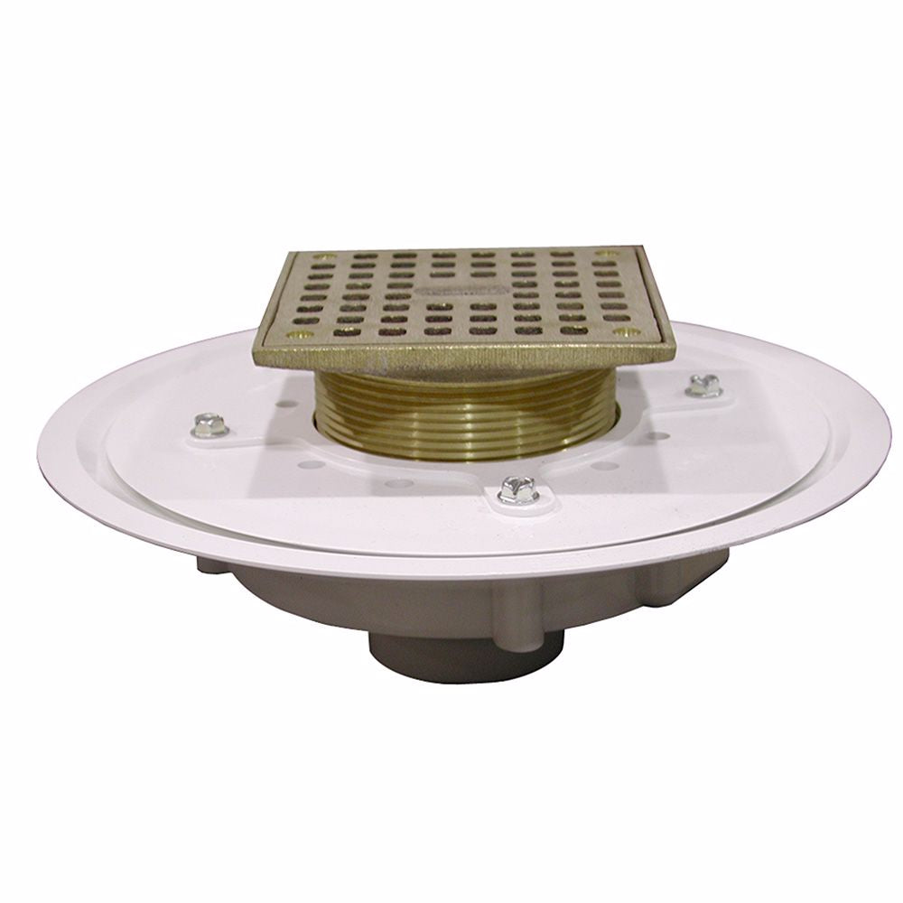 Jones Stephens D50066 2" Heavy Duty PVC Drain Base with 3-1/2" Metal Spud ands 5" Polished Brass Strainer