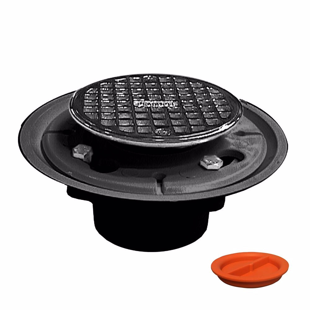 Jones Stephens D50111TP 2" x 3" PVC Shower Drain with 2" Brass Spud and 4" Round Chrome Plated Strainer with Test Plug