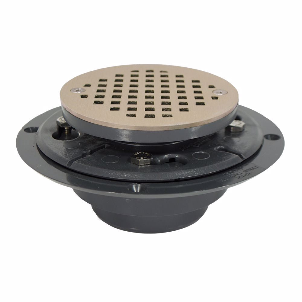 Jones Stephens D50126 2" x 3" PVC Low Profile Drain with 2" PVC Spud and Round Nickel Bronze Cast Strainer