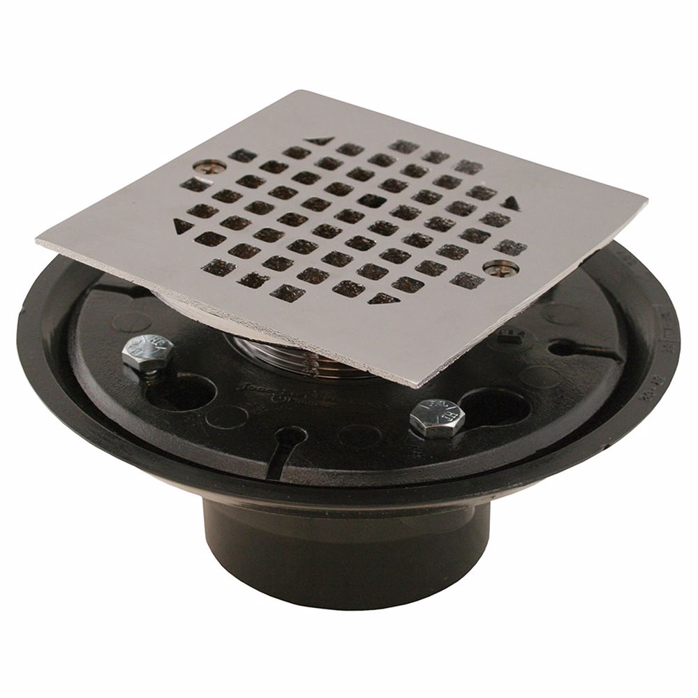 Jones Stephens D50162 2" x 3" ABS Shower Drain with 2" Brass Spud and 4" Square Chrome Plated Strainer