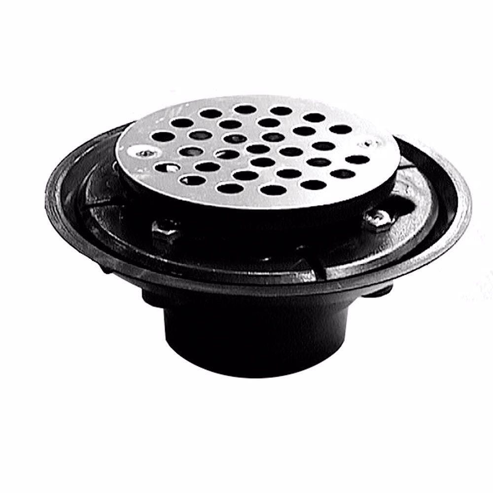 Jones Stephens D50311 2" x 3" ABS Shower Drain with 2" ABS Spud and 4" Round Chrome Plated Cast Strainer